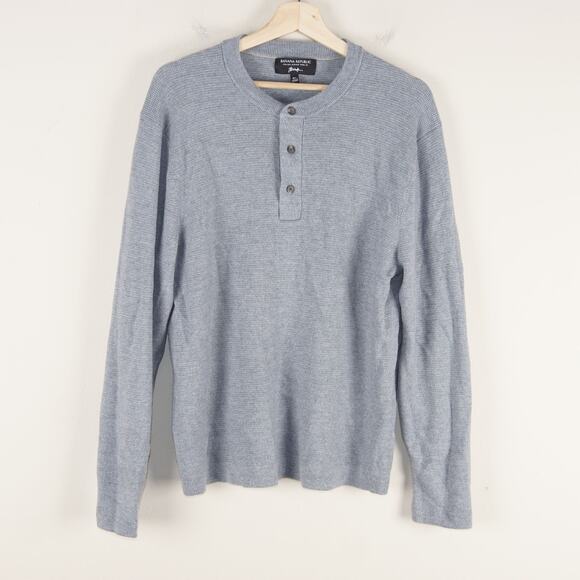 Banana Republic Capua Merino Wool Gray Knit Henley Sweater Mens Sz XL - Picture 1 of 8